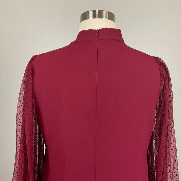 Vince Camuto Long Sleeve Mini Shift High Tie Neck Size 14W Bordeaux Red Holiday - Picture 8 of 13